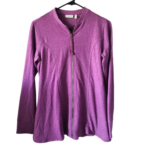 LOGO Lounge Women's Size XS Full-Zip A-Line Sweater Long Sleeve Purple Stretch - Picture 1 of 9